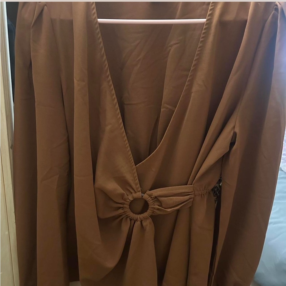 Brown Wrap Blouse with Ring Detail
